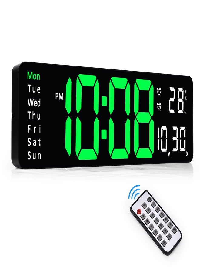Sukeen Digital Clock, 13inch Digital Wall Clock, Wall Clock Digital Alarm Clock with Remote Control/Count Up & Down/10-Level Dimming/Dual Alarm/Date/Temperature for Home, Office, Gym Clock - Green - Image 1